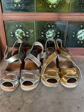 Lotta From Stockholm Metallic Gold and Silver wood clogs
